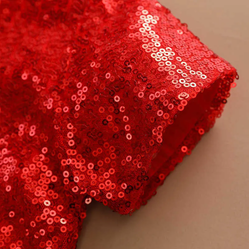 Été rouge paillettes décoration haut + sangle noire jupe nœud papillon fille ensemble enfant costume vêtements ensembles bébé vêtements 210528