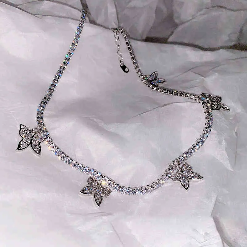 Charm Bling Butterfly Tassel Crystal Collar Zirkoon Kettingen voor Vrouwen 925 Silver Fashion Sleutelbeen Ketting Luxe Fijne SieradenTG4H {Categorie}