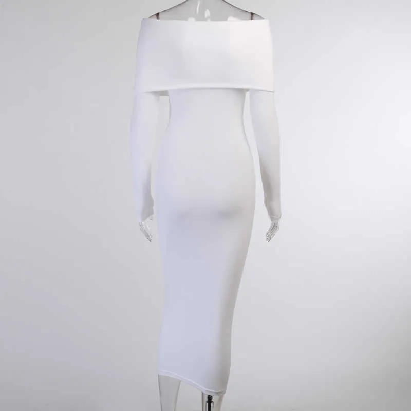 Colysmo manga longa vestido branco fora do ombro cor sólida magro ajuste maxi mulher elegante festa robe senhoras moda vestidos 210527