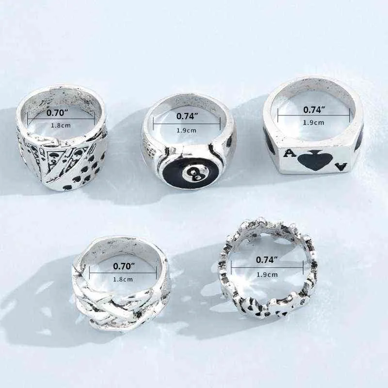 124a / set Rock Poker Ring Män Silver Färg Smycken Ringar För Kvinnor Tillbehör Lucky Ring Mens Fashion Vintage Rings Gift G1125