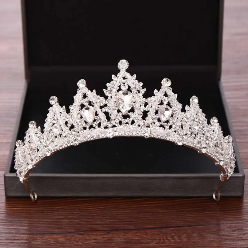 Bröllopshår Tillbehör Brudkronor och Tiaras Silver Color Crystal Rhinestone Wedding Crown Bride Tiara Headpiece Diadem X0625