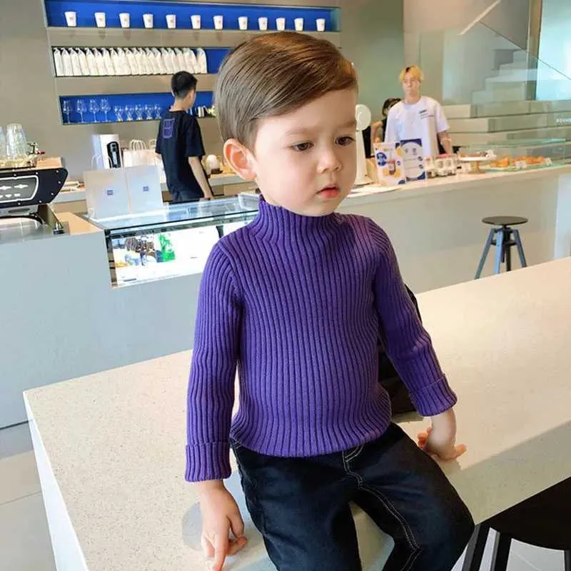 New 2021 Baby Boys Girls Sweater Kids Pullover Solid Color Cotton Knitwear Sweater Brand Cotton Long-Sleeve Children Knit Tops Y1024
