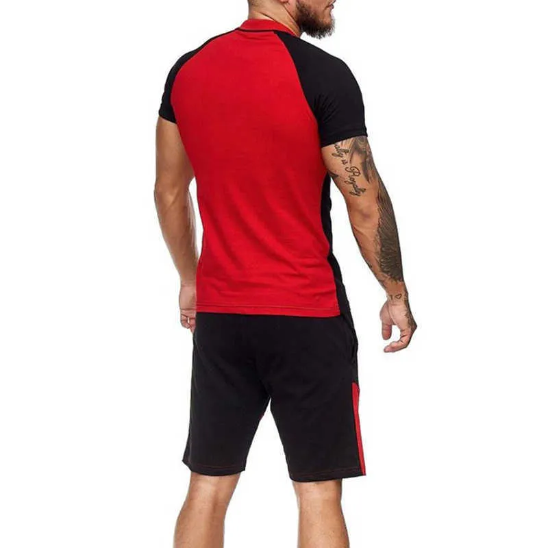 Trainingsanzug Herren Sommer Männer Casual Sets Sweatsuit Tasche Kleidung Sportswear Set Fitness Shorts + T-shirt Mode Männliche Anzug 210603