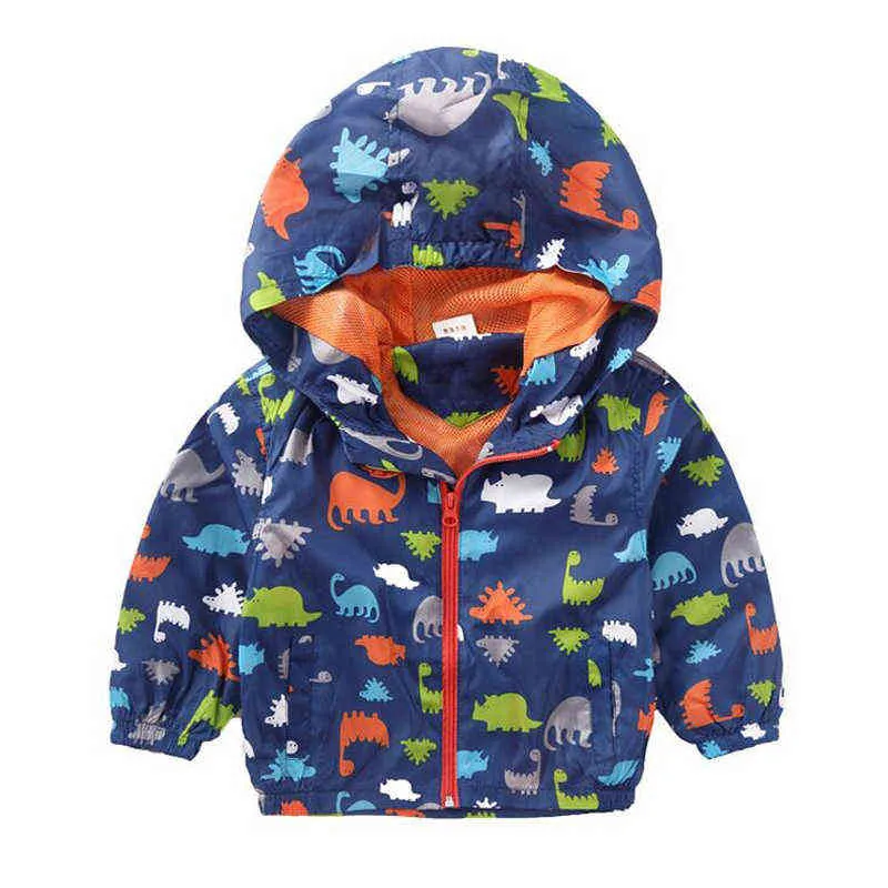 Kinder Jacken Herbst Frühling Kinder Oberbekleidung Mäntel Nette Dinosaurier Cartoon Für Jungen Baby Mädchen Windjacke 1-7T 211204