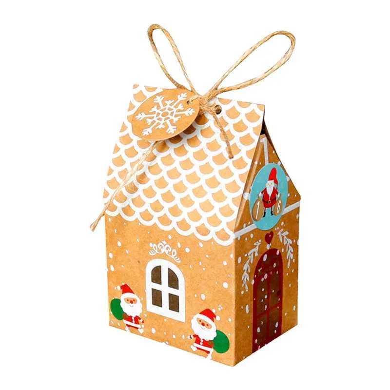 A5KB Christmas House Gift Box Kraft Paper Cookies Candy Bag Snowflake Tags 1-24 Advent Calendar Stickers Hemp Rope Party 211018
