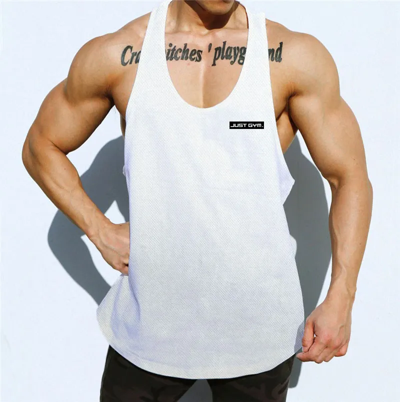 Just Gym Marque Vêtements Hommes Mesh Fitness Stringer Débardeur Hommes Bodybuilding Gilet Courir Vesr Entraînement Chemise Sans Manches 210308