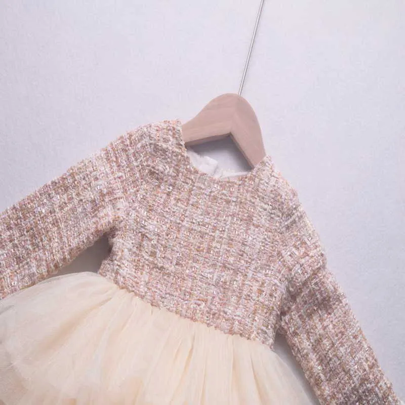 Printemps Filles Robes Manches Longues O-Cou Tutu Lady Style Princesse Enfants Vêtements E001 210610