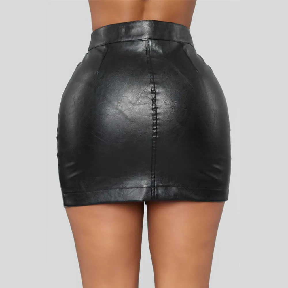 Faux PU кожи сексуальные мини-юбки женские плюс размер высокой талии молния шить черные узкие девочки BSQ031 210629