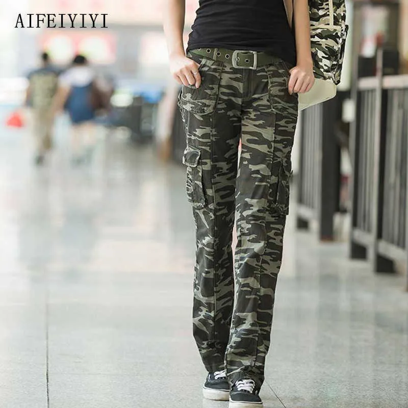 Frauen Workout Casual Military Camouflage Cargo Jeans Hosen Denim Overalls Damen Gerade Multi-Pocket-Hose Pantalon Femme 210915