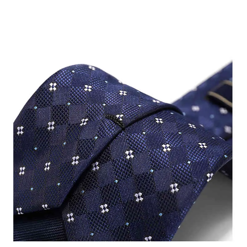 8 см роскошная клетчатая клетчатая галстук для мужчин дизайнер бренда свадьба бизнес мода платье костюм шелковый полиэстер темно-синий галстук с подарочной коробкой