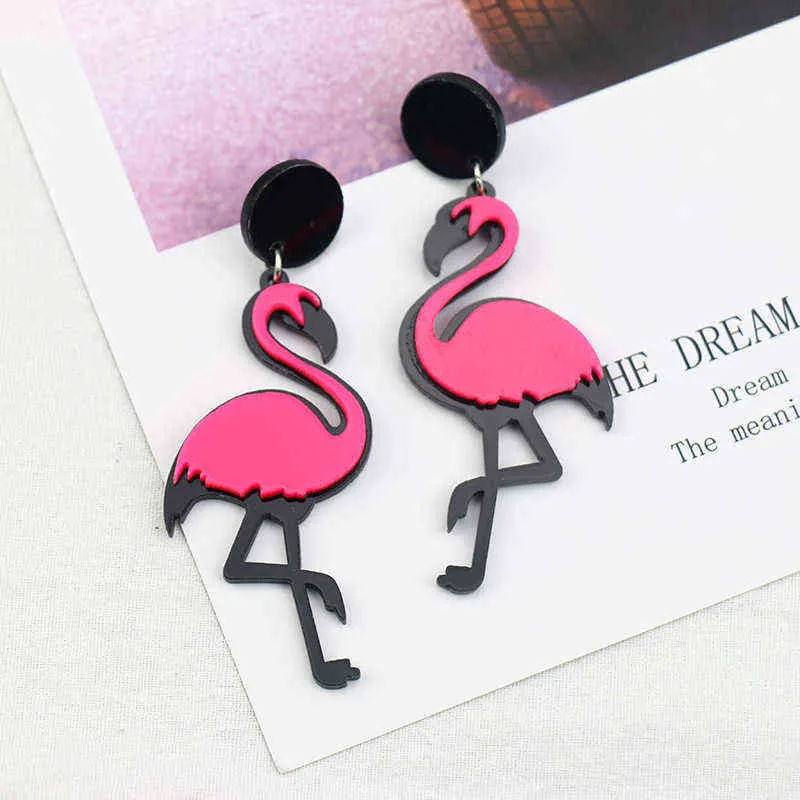 Mode Grand Acrylique Flamingo Perroquets Boucles D'oreilles Pour Les Femmes Punk Hip Hop Oiseaux Dangle Longue Boucle D'oreille Femme Brincos Partie Bijoux G220312