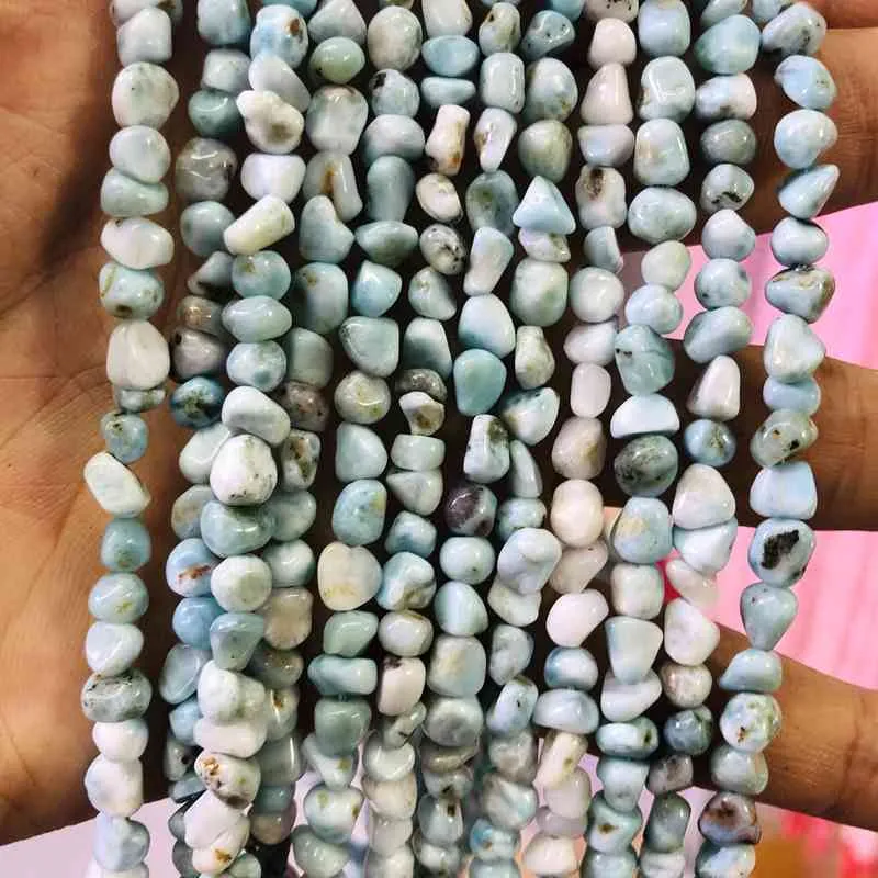 2Strings of 155" Natural Larimar Stone Nugget Chip Beads 4x6mm Tumble Gem stone Loose BeadsFor jewelry DIY