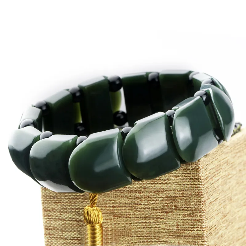 Pulsera de jade verde negro hetian natural, cuentas de brazalete, pulseras de jade jade, joyería de jade, pulsera de Navidad 19*18mm