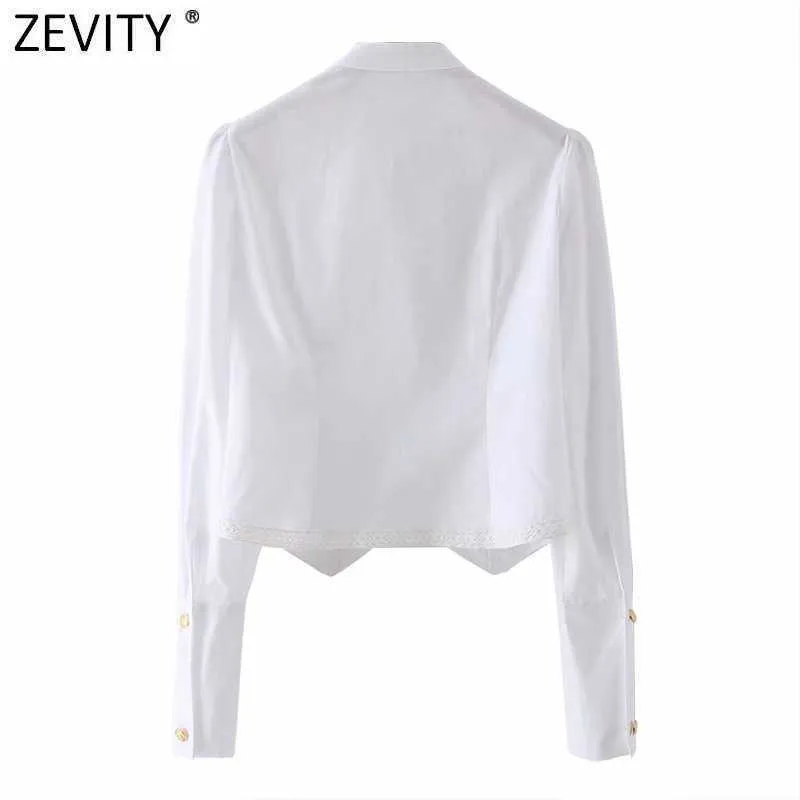 Zevity Women Sweet Agaric Lace Design White Smock Blus kontor Lady Stand Collar Chic Shirts Business Femininas Tops LS7692 210603