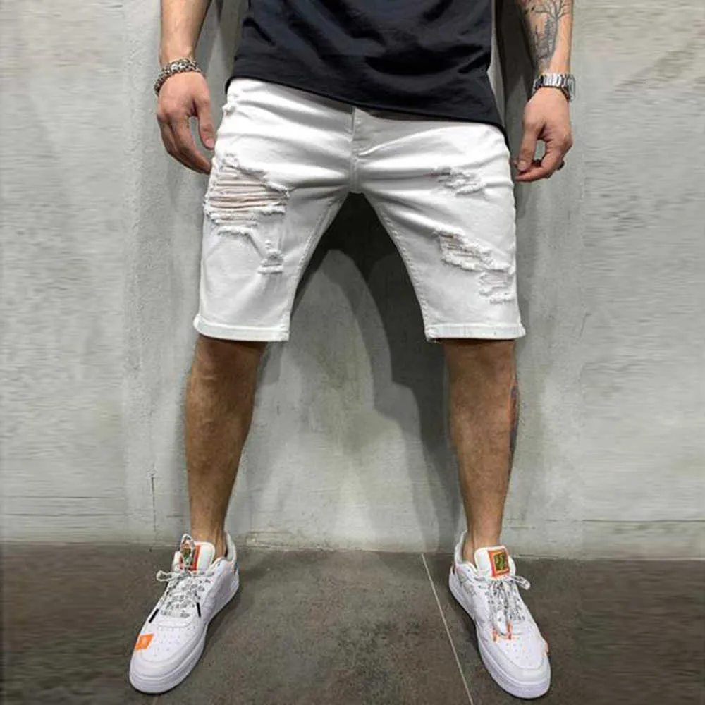 Zomer mode casual slim fit heren stretch korte jeans hoge kwaliteit elastische denim shorts 210716