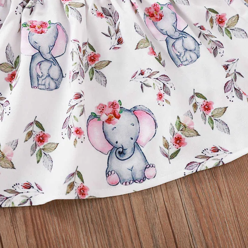 Été Enfants Ensembles Casual Strap Rose Solid Tops Imprimer Elephant Jupe Filles Vêtements 1-5T 210629