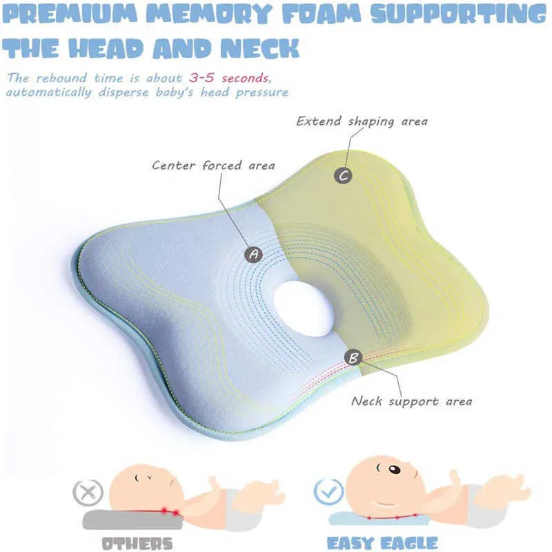 Oreiller pour bébé born Empêche le soutien du sommeil du coussin de tête plate, Oreiller pour tout-petit en mousse à mémoire de forme 211025
