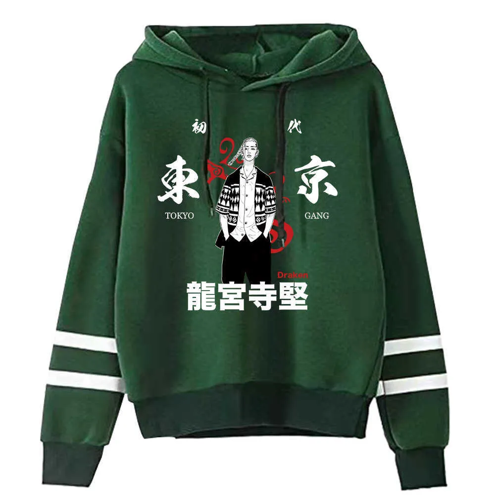 Pullover Sweatshirts Män Hoodie Tokyo Revengers Sweatshirt Anime Striped Kläder Toppar Enkel klassiker H0910
