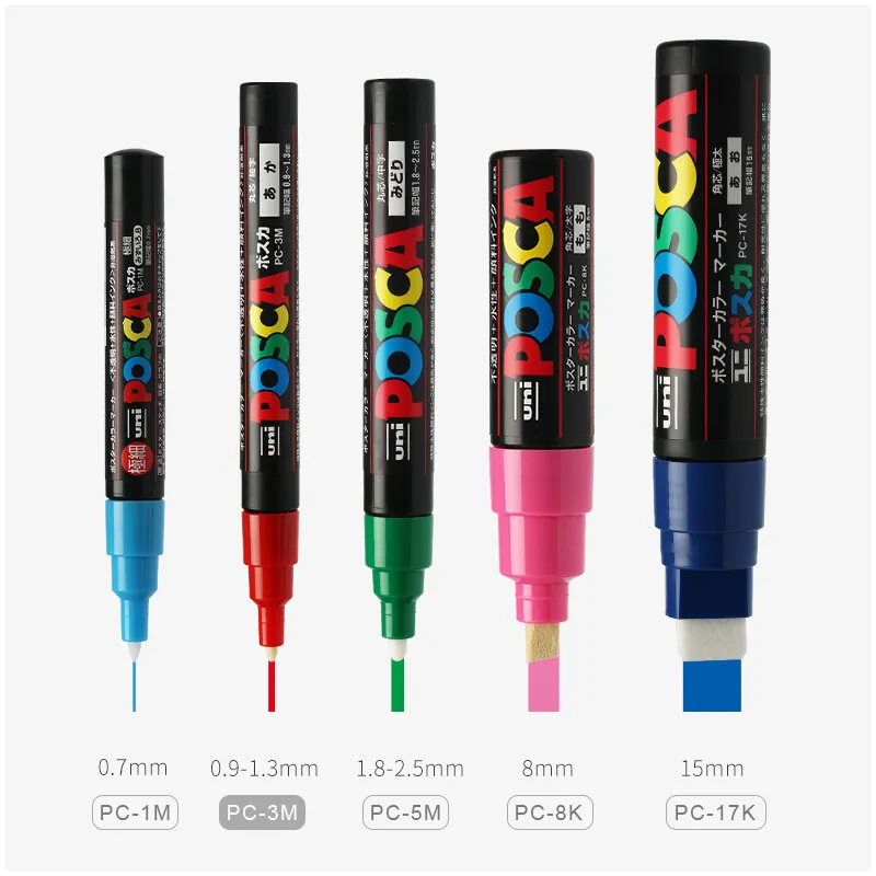 Uni Posca Marker Kalem PC-1M PC-3M PC-5M SET POP POSTER REKLAM PENS BOYA COMIC Boyama Yuvarlak Kafa Su Sanat Markeri 210226