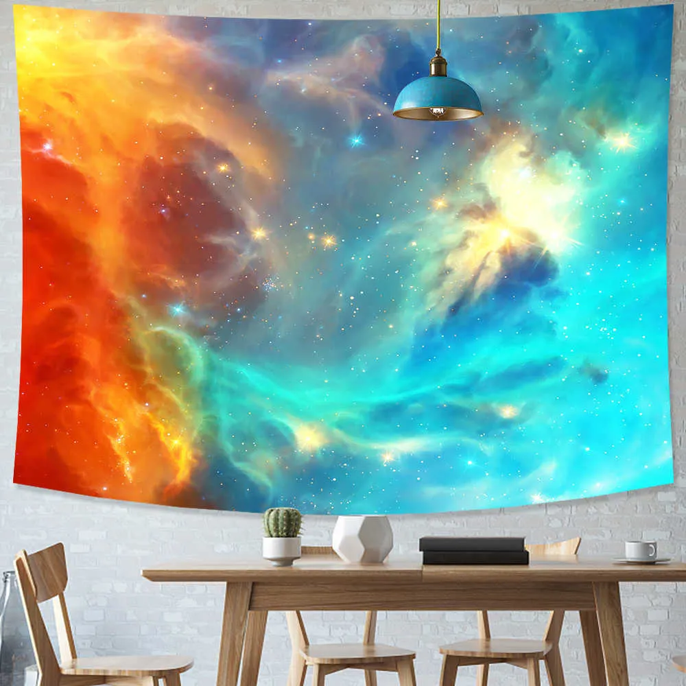 Universo Space Nebula Big Art Tapestry Stampato Rivestimento murale Psichedelico Appeso a parete Telo mare Mandala Coperta sottile Yoga 210609