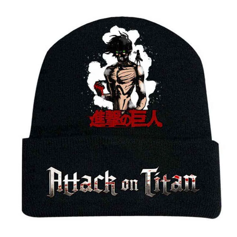 Anime Attack na Titan Czapki Dzianiny Czapki Wings of Liberty Freedom Printed Cap Anime Warmer Bonnet Casual Costume Hat Y21111