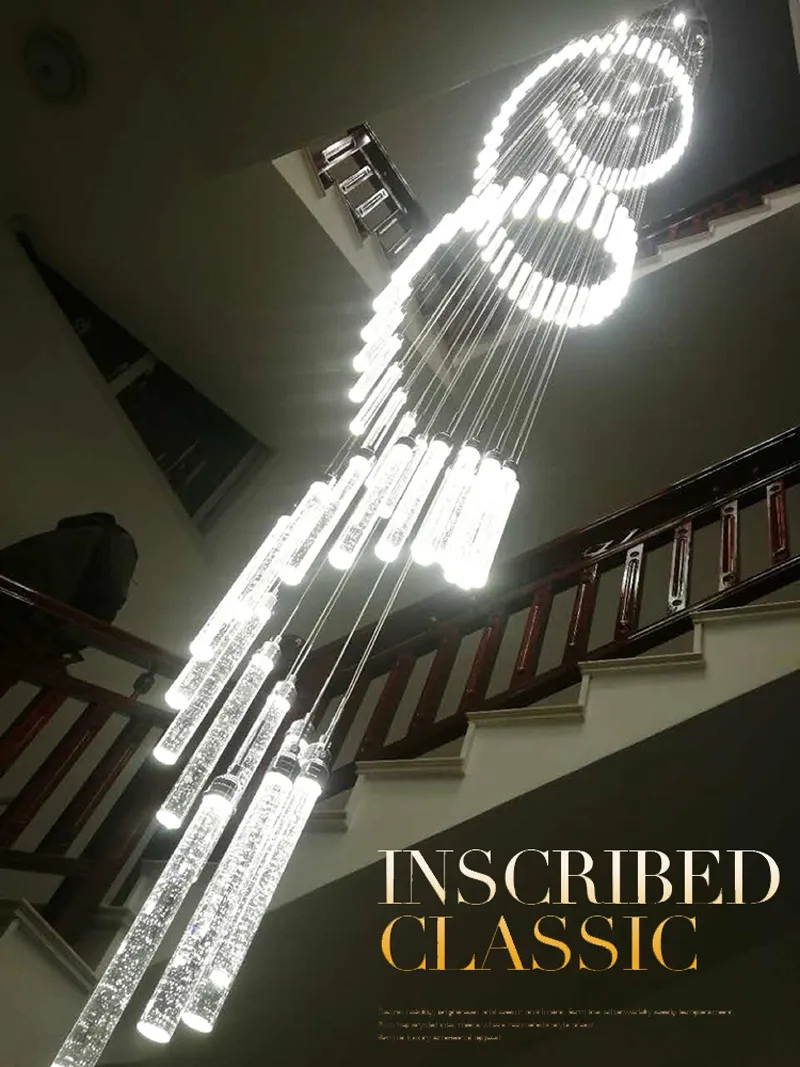 Lâmpada lustre luz para escadas de entrada teto alto pendurado espiral lâmpadas longas escada cristal lustre pendurado luzes 239o
