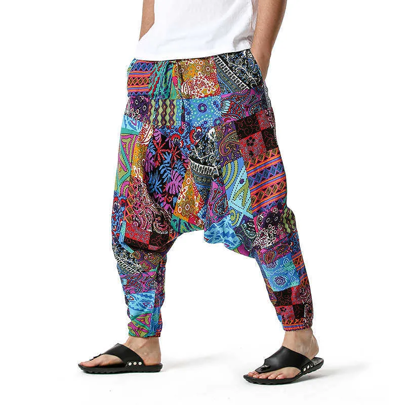 Hommes coton Harem Yoga Baggy Genie Boho pantalon 3D imprimé fleuri pantalon Joggers hommes décontracté Streetwear sport mâle Y0811