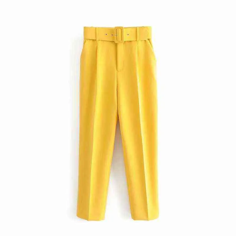 Kvinnor Fashion Solid Color Sashes Casual Slim Pants Chic Business Trousers Female Fake Zipper Pantalones Mujer Retro Pants P575 211218