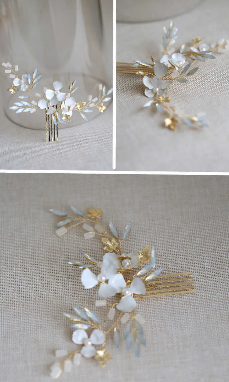 Wedding Accessories Gold hair Comb Pins Flower Headpieces Headbands Opal Pearls Hairbands Brides Party Hairpins Bridal Jewelry X0625