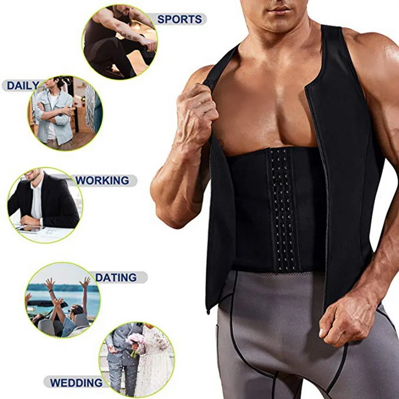 Herren-Shapewear mit Haken-Reißverschluss, verstellbare Bauch-Steuerweste, Taillentrainer zum Abnehmen des Bauches, Tank-Top, Kompressions-Körperformer, Fettverbrennung