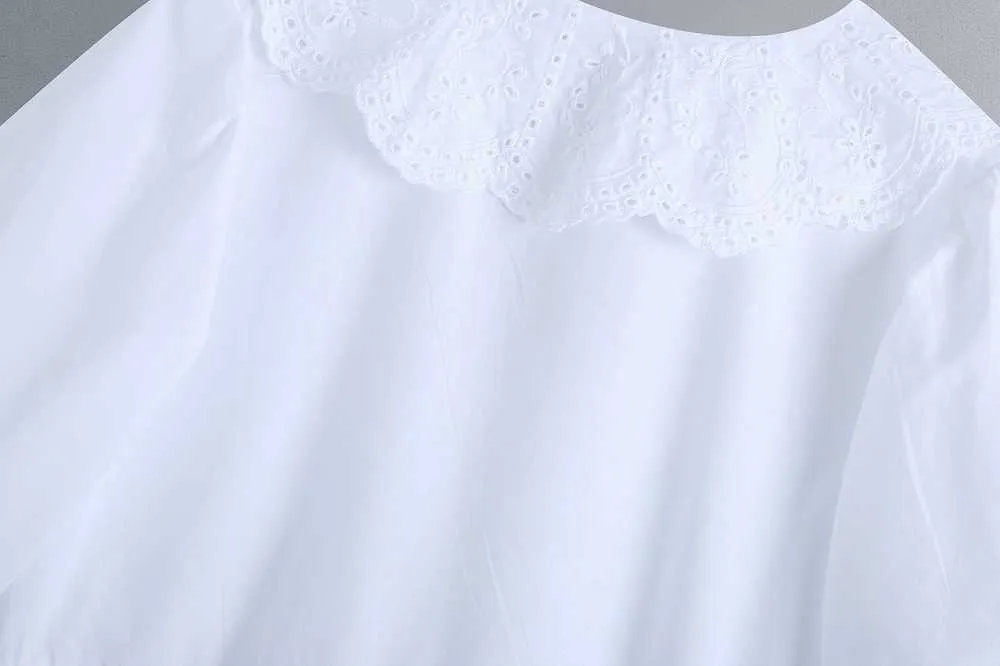 Femmes robe blanche été mode col en dentelle col en V moderne dame smockée mini robes 210602