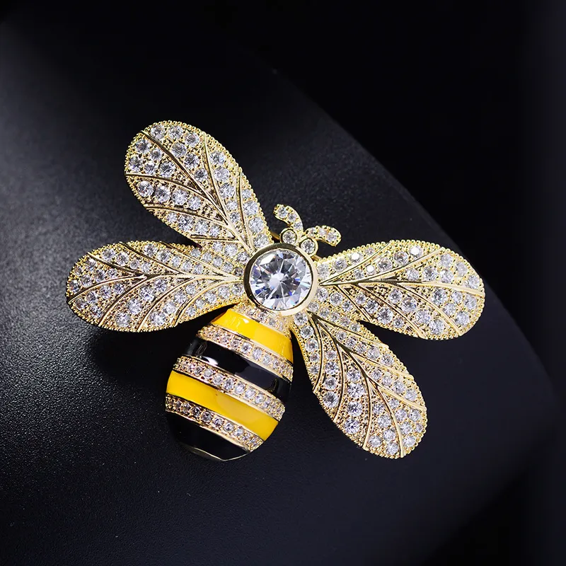 Śliczne pszczoły broszki szpilki 2021 moda wesele biżuteria cyrkonia emaliowany garnitur stanik akcesoria