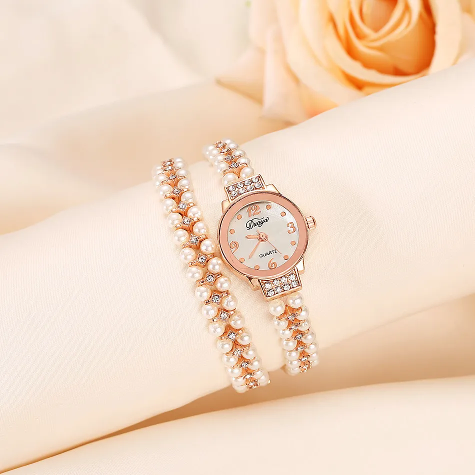 s Quartz Or Bijoux Bracelet En Acier Montre-Bracelet Cristal Casual Perle Femmes Montre Dames Élégantes