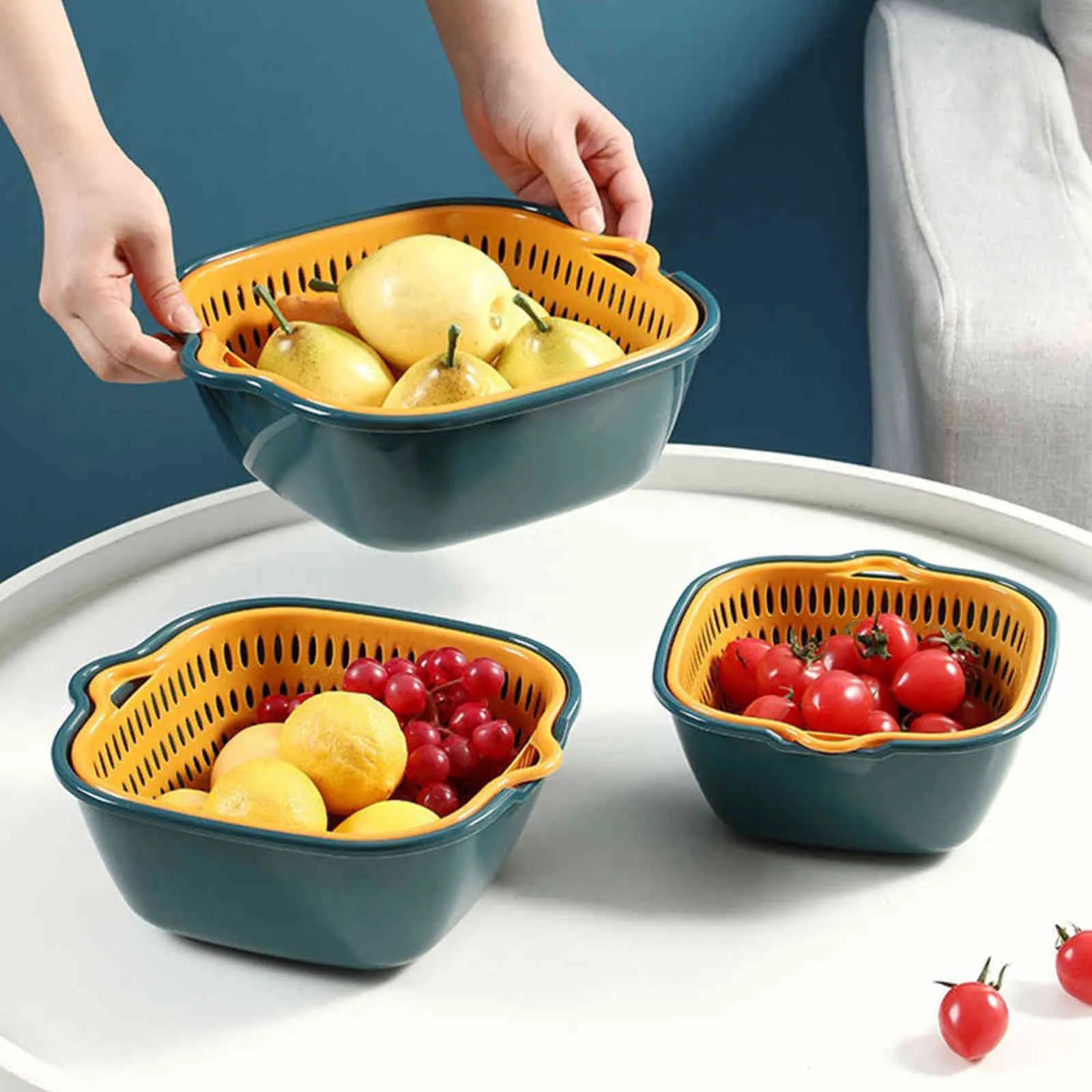 6-Piece Kitchen Multifunctional Drain Basket PP Material Household Fruit Vegetable Washing Strainer Storage Tools 211109