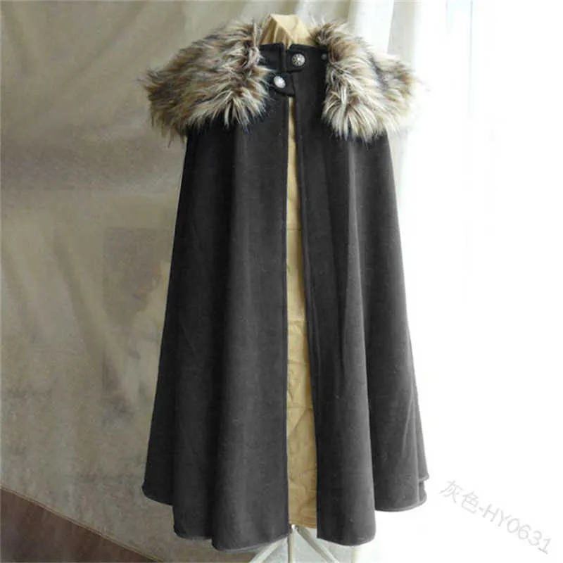 Costume médiéval pour hommes Cape hiver col en fourrure GN Viking Cosplay Cape manteau haute qualité gothique femmes Halloween Y0913