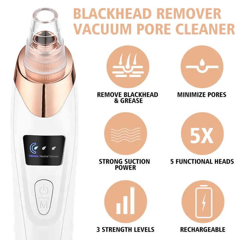 Ansiktsvårdsenheter Blackhead Remover Vakuum Porrengörare Ansiktsrengöring Svarta prickar Sug Exfolierande skönhet Acne Pimple Tool Skin 0727