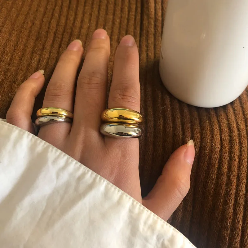 Bandes de doigts d'argent sterling minimaliste 925 pour femmes couples à la mode élégant or français or géométrique punky