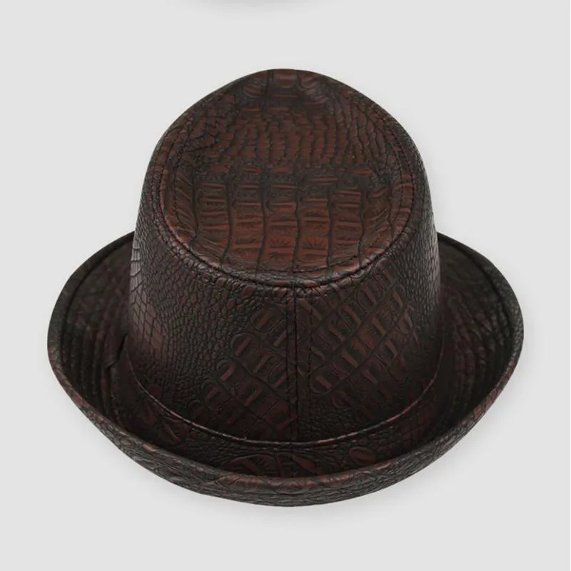 Fibonacci Hüte für Männer England Fedora Jazz Hat Mans Vintage PU Leder Winter Panama Cap Bowler Hat Cap Classic Version Gentlema286K