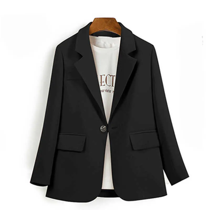 Surufeng automne chic Couleur solide élégant abricot blazer femme veste dames bouton simple volent en V Vergan à manches longues 211006