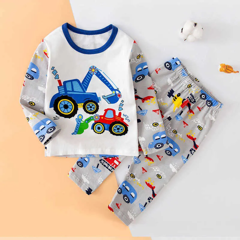 TUONXYE 2-11 años Niños Excavadora Pijamas Para Niños Dibujos Animados Dinosaurio Pijamas Niños Pijama Infantil Bebé Ropa de Casa Niño Ropa de Dormir 210908