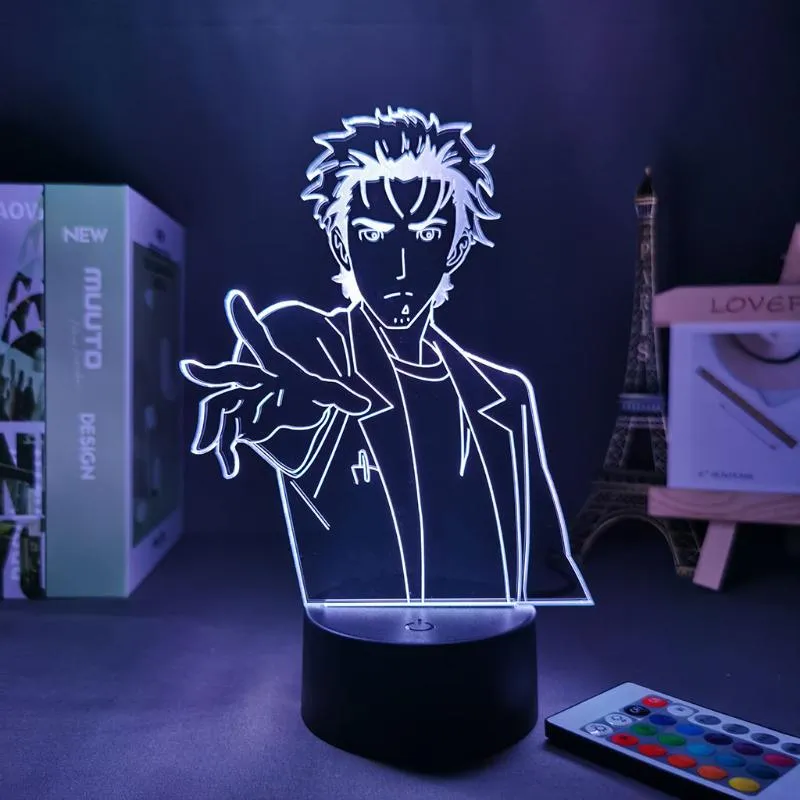 야간 조명 애니메이션 피겨 Steins Gate Rintarou Okabe 3D 램프 네온 홈 LED 어린이 침실 장식 만화 데스크345V