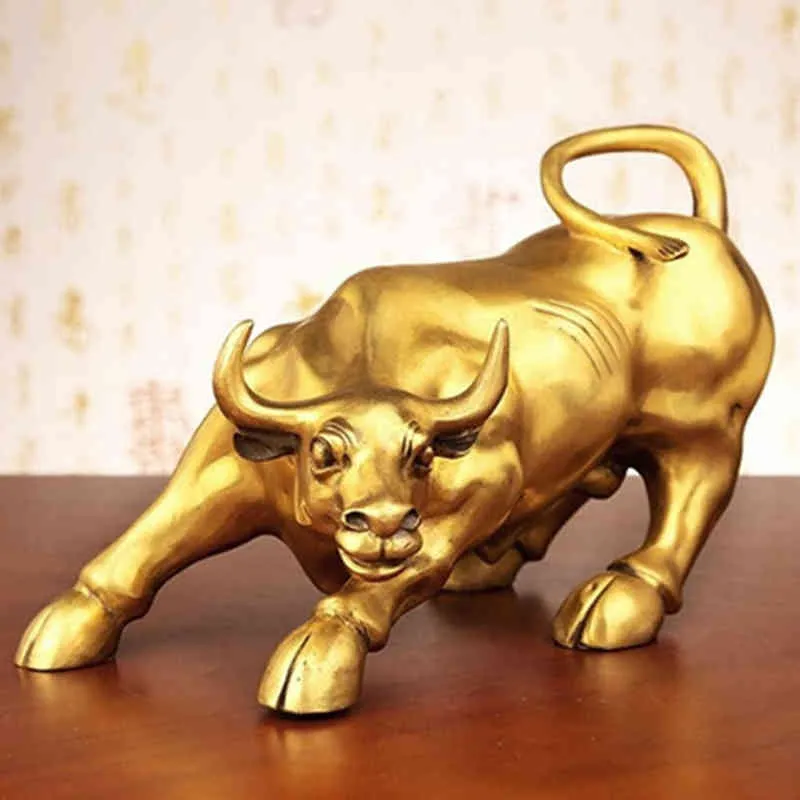 100 Messing Bull Wall Street Vieh Skulptur Kupfer Maskottchen Geschenkstatue Exquisite Bürodekoration Crafts Ornament Cow Busi Y6L6 25329733