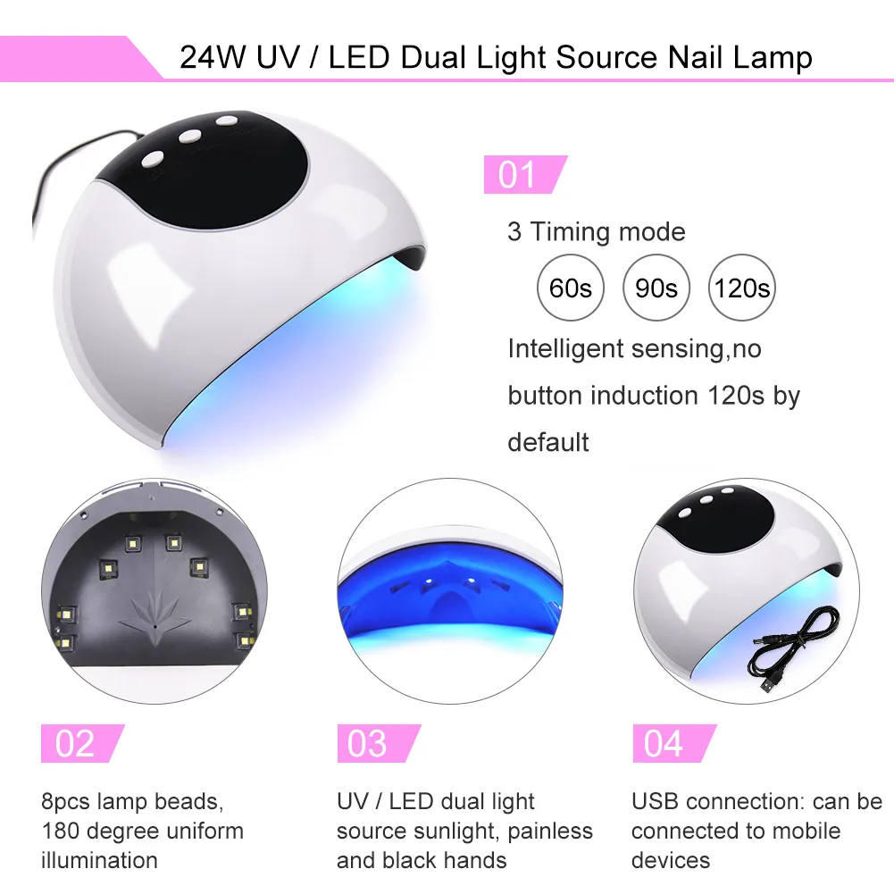 Set con smalto gel UV LED Lampada asciugatura Adesivi vernice semipermanente Kit manicure strumenti di design unghie