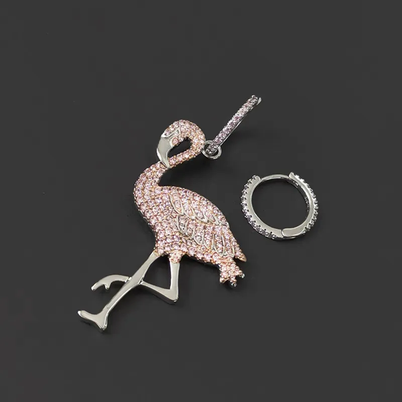 Stud DINI S925 Sterling Silver Rosa Diamante Flamingo Brincos Assimétricos Senhoras Moda Clássico Personalidade Tendência Jewelry195V