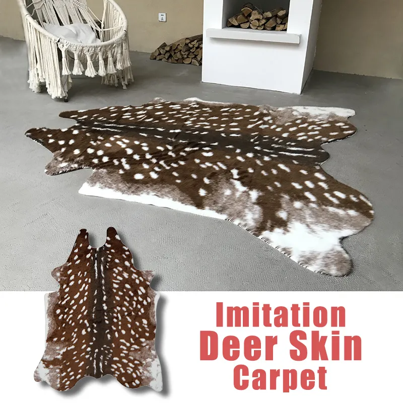 Faux Deer Printed Carpet Velvet Imitation Leather Rugs Sika Deer Animal Skins Natural Shape Carpets Decoration Mats 210317