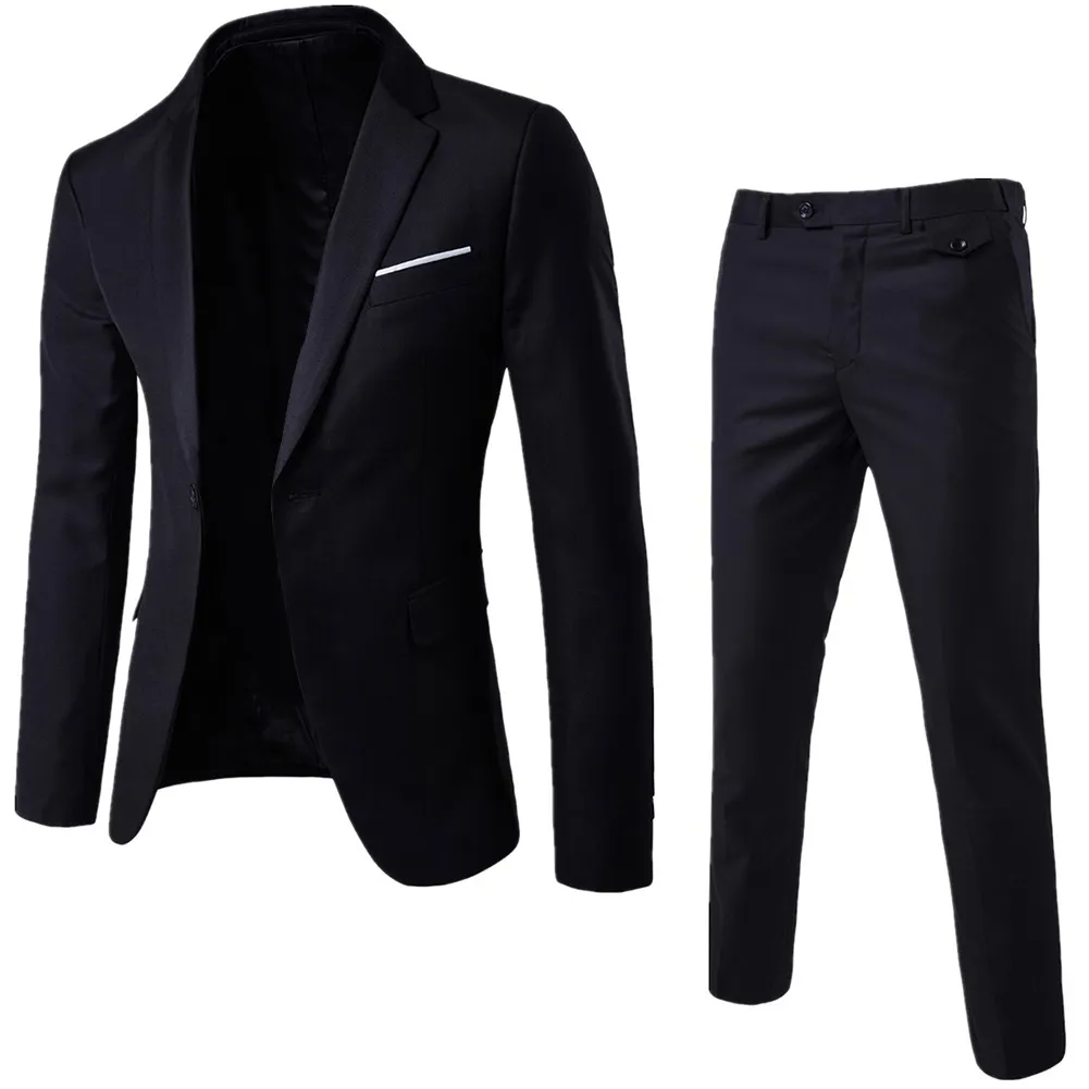 セットメンスーツプラスサイズの男性ソリッドカラー長袖スリムスリムボタンビジネススーツワーキング服ビジネススーツ