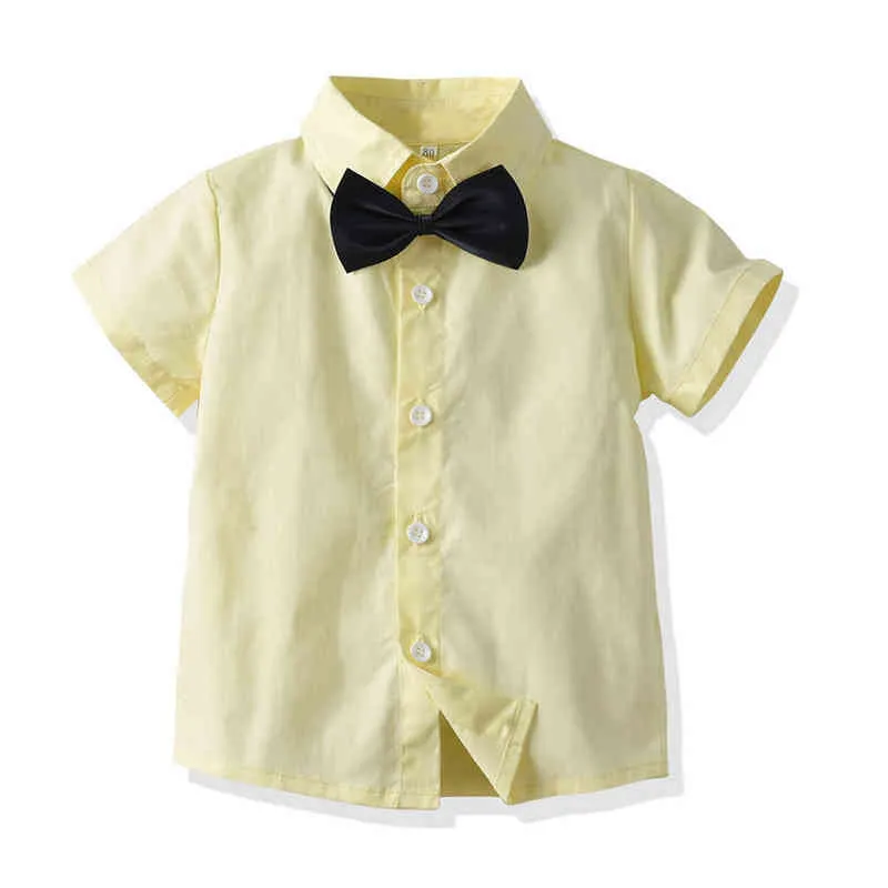 Top och Top Brand Boys Kläder Set Casual Bow Slips Kortärmad T-shirts + Suspendera Byxor Kids Suit Wedding Party Clothing G220310
