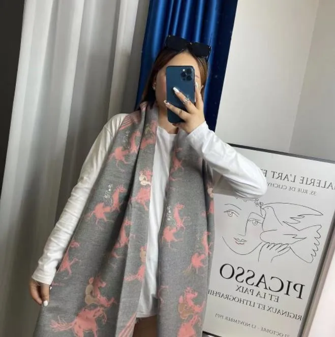 Autumn and Winter H-letter Cashmere Like Double-sided Scarf Thickened Warm Long Versatile Air Conditioning Shawl Dual-purpose Female