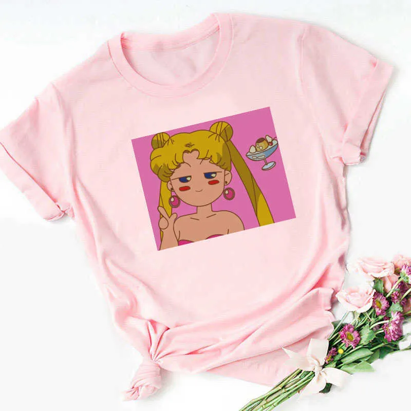 FIXSYS 90s drôle T-shirt Harajuku vêtements T-shirt chat Anime femmes mignon femme T-shirt Kawaii t-shirts mode X0527