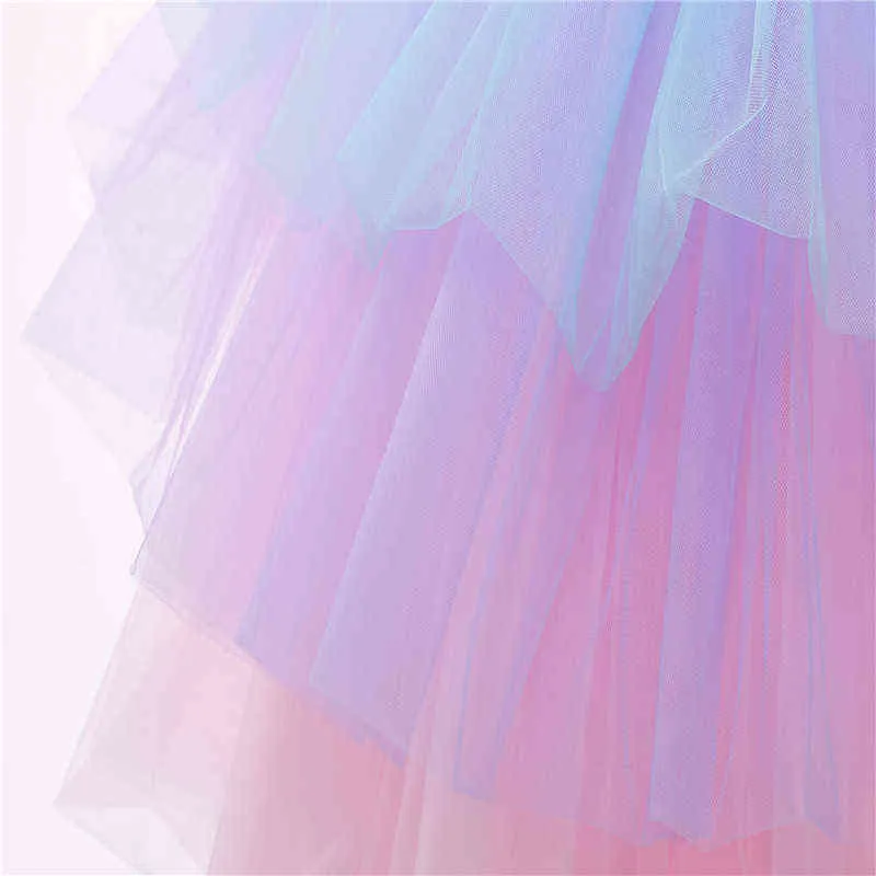 Mädchen formale Prinzessin Kleid Kinder Spitze Tüll Regenbogen elegante Abend Party Kuchen Tutu Abendkleid Kinder Hochzeit Kommunion Kostüm 211027